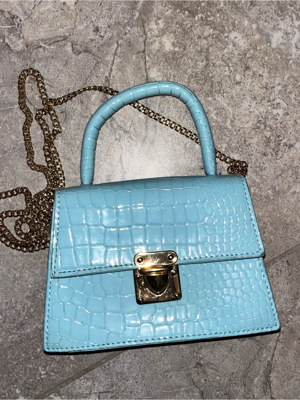 Blue Croc-Embossed Top Handle Crossbody Bag